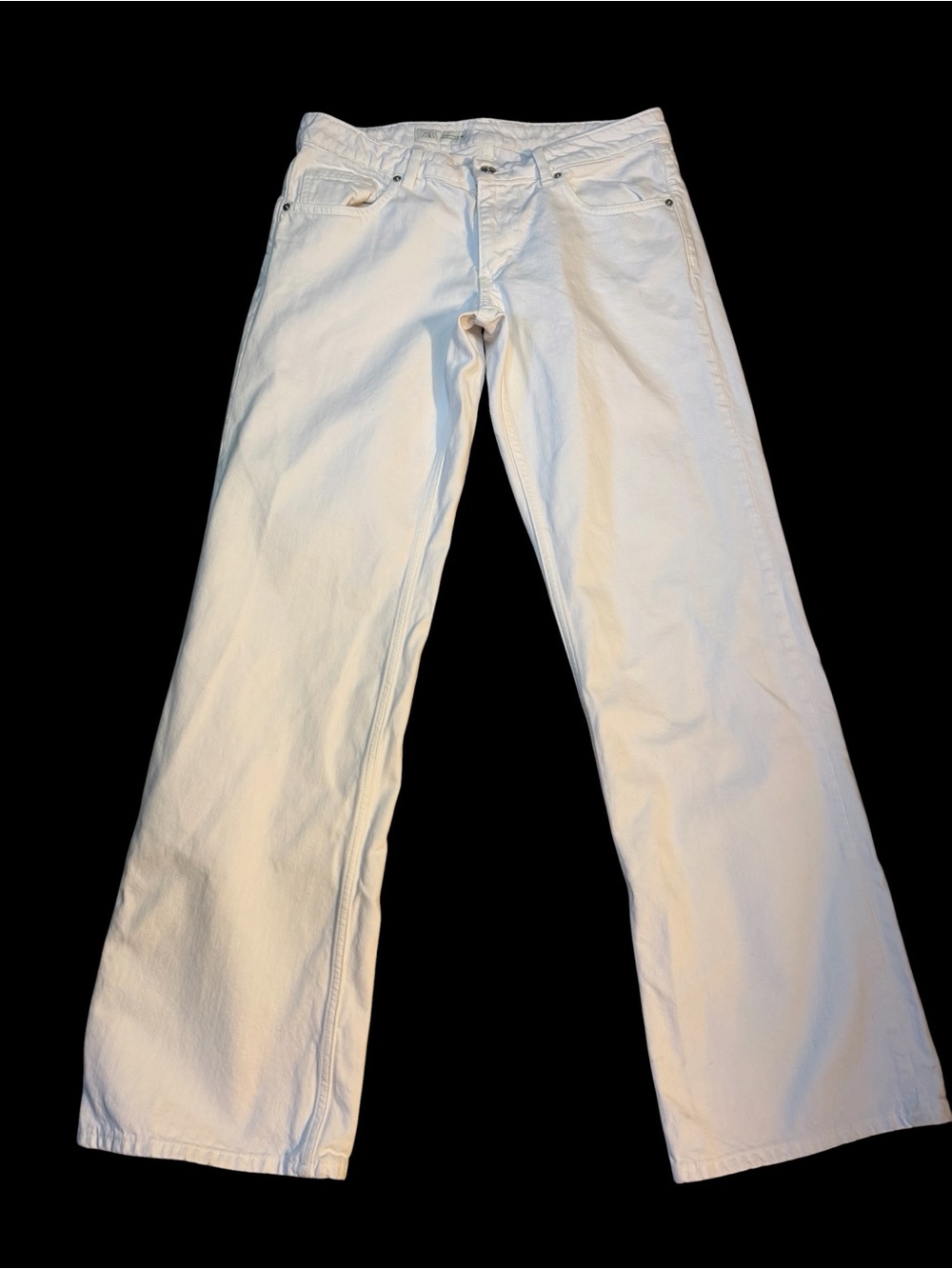 Zara High Rise Wide Leg Jeans White Cotton Button Zip Women Size 6